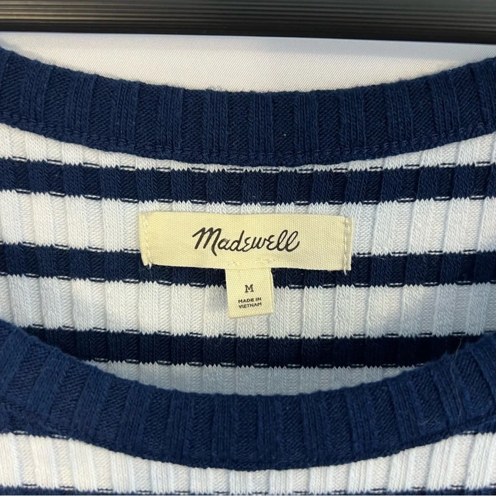 Madewell Sweater Dress Midi Navy Blue White Striped Knit Sleeveless Tank - Picture 3 of 3